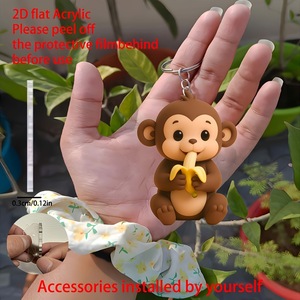 Porte-clés en acrylique singe mangeant une banane, plat <span class=keywords><strong>2D</strong></span>, dessin animé, vente en gros, cadeaux de fête et breloques de sac en vrac - Product Image 3