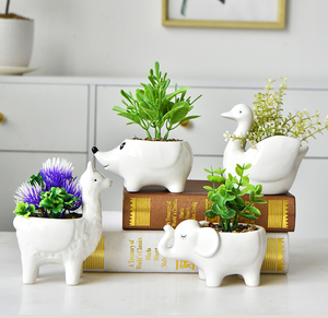 Stile nordico su misura bianco in ceramica fioriera simpatico cartone animato a forma di Multi-animale per la decorazione della casa giardino succulento <span class=keywords><strong>Cactus</strong></span> vasi di fiori - Product Image 1