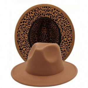 Sombreros Fedora con Estampado de Leopardo en Dos Tonos, Sombrero de Fieltro Estilo Jazz, Casual, de Invierno, con Ala Ancha, Venta al Por Mayor - Product Image 3