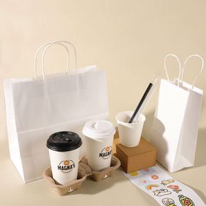 Bolsa de Regalo de Papel Kraft, Bolsa Comercial con Logotipo Personalizado, Publicitaria, con Asa, de Cartón Blanco Grueso, para Llevar, Acepta Personalización - Product Image 4