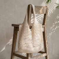 Sac fourre-tout en crochet à fond solide de qualité supérieure avec poignée renforcée, sac en maille tricotée robuste pour une utilisation quotidienne esthétique et un logo personnalisé