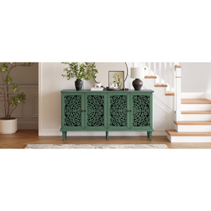 Antique Buffet Cabinet 60 Inch Floral Carvings Solid Wood Legs Adjustable <b>Shelves</b> TV <b>Stand</b> Storage Furniture - Product Image 5