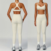 Tissu recyclé évider dos Yoga ensemble femmes ajustement serré vêtements de sport en plein air tenue d'entraînement course Fitness vêtements de sport