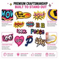 Lot de patchs brodés thermocollants et à coudre, motifs Comic Embroidered Pow Wow Smile Letter R Peace Love Star Look Word Art