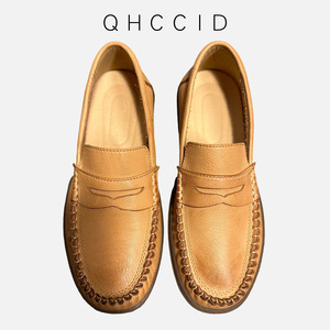 Mocasines de Moda para Hombre, de Piel de Vacuno de Primera Calidad, Sin Cordones, Casuales, para Conducir, Color Marrón Claro, Tacón Bajo, Transpirables, con Suela Adhesiva - Product Image 3