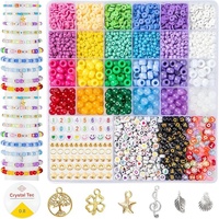 Kit de fabricación de joyas DIY con cuentas mixtas: Cuentas de arcilla polimérica, cuentas pony, cuentas de letras y dijes, cuentas espaciadoras sueltas para pulseras