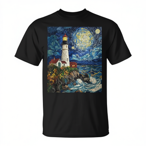 Camiseta con gráfico marino de faro estilo Van Gogh, Noche estrellada - Product Image 2