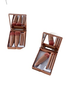 Ensemble de 5 mini-pinceaux de maquillage roses portables avec étui miroir, pinceau à poudre doux et portable, marque privée pour les voyages - Product Image 4