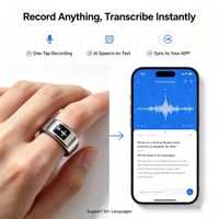 Bague Intelligente à Commande Vocale avec Microphone, Étanche IP68, Solution de Transcription Vocale IA Multilingue, Télécommande en Acier Inoxydable