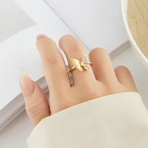 Butterfly Open <b>Ring</b> Gold Micro Pave Zircon Adjustable Index <b>Finger</b> Party Jewelry - Product Image 2
