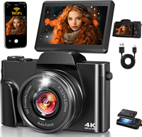 Appareil photo sans miroir 4K 3 pouces avec écran rotatif à 180°, capteur CMOS 64MP autofocus avec flash anti-vibration, batterie rechargeable, appareil photo compact