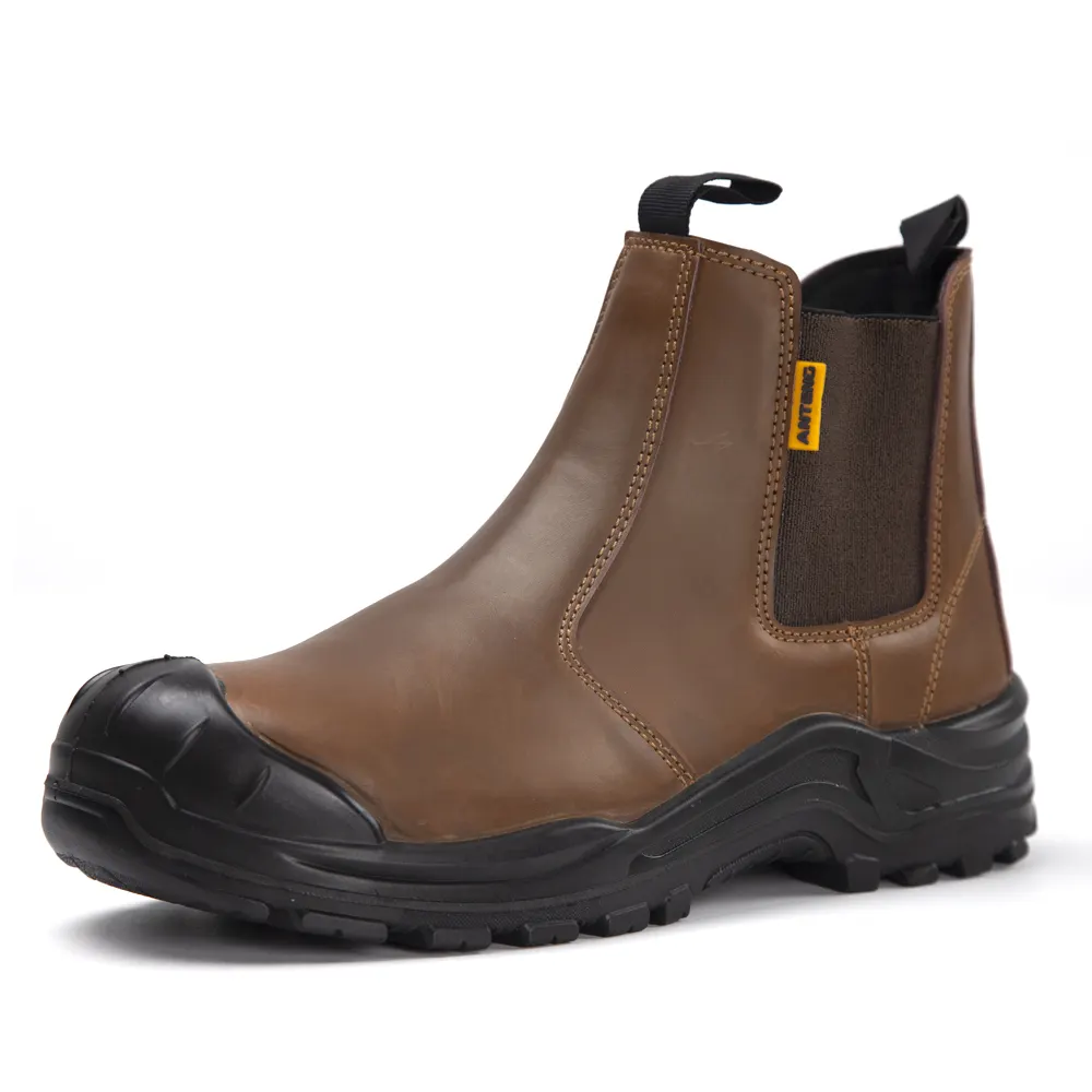 ANTENG vera pelle scarpe di sicurezza senza lacci in acciaio punta Anti foratura Anti luce statica stivali da lavoro per gli uomini