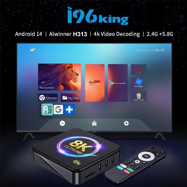 New Cross-Border I96king H313 Dual Core Android 14 8K Voice-Controlled Set-Top Box with Wireless & 12-Month Warranty