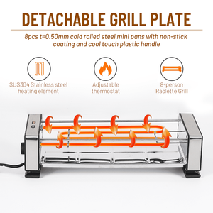 Gril de table électrique 1200W pour <span class=keywords><strong>8</strong></span> <span class=keywords><strong>personnes</strong></span> Ensemble de <span class=keywords><strong>8</strong></span> spatules à <span class=keywords><strong>8</strong></span> casseroles pour usage domestique et hôtelier - Product Image 4