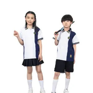 कम MOQ बच्चों को स्कूल वर्दी सेट बच्चों सफेद पोलो थोक लड़कियों वर्दी स्कर्ट सेट लोकप्रिय यूरोपीय स्कूल वर्दी