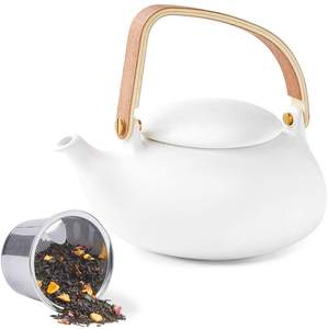 Tetera con Infusor de cerámica mate para mujer, de hojas sueltas para té japonés, teteras de porcelana de 27 onzas, blanco para regalo - Product Image 1