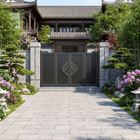 Puerta Eléctrica Plegable Retráctil de Aluminio para Entrada de Patio de Villa, Diseño Artístico Chino, Anticolisión, de Doble Apertura