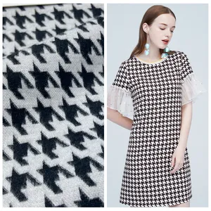 Soft Touch Polyester Rayon Stretch Black White Houndstooth Pattern 350GSM Knit Jacquard Fabric For Dress Blouses