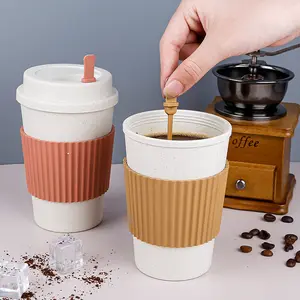 Eco Friendly Wheat Straw Travel Coffee Mug Leakproof Portable Car Coffee Cups With Lid