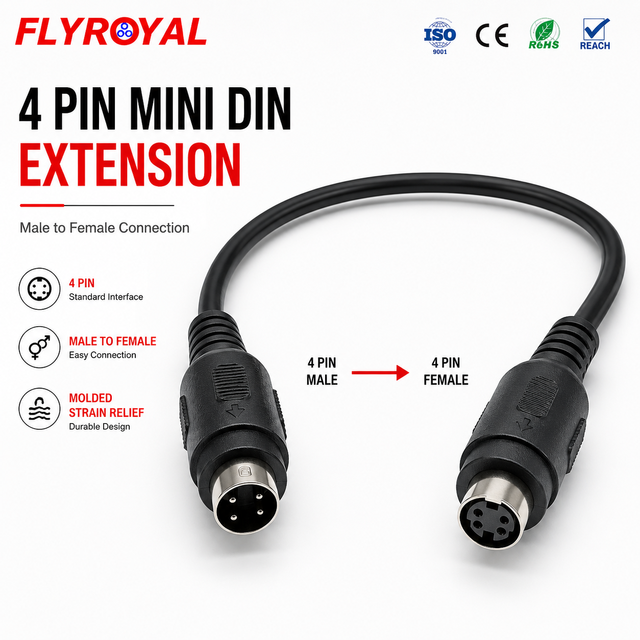 Factory Supply 4 Pin Mini DIN Male to Female Extension Cable Cord Assembly for AV Peripheral Control and Electronic Equipment