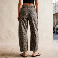 Jean imprimé léopard pour femme, coupe large et ample, taille mi-haute, style décontracté urbain