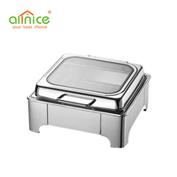 Plat de service de luxe en acier inoxydable doré avec fenêtre, chauffe-plats électriques 9L pour restaurant, buffet et présentation
