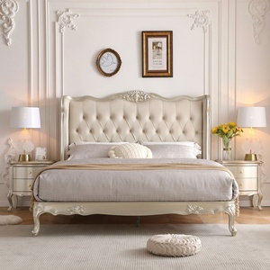 Cama Doble Americana de Lujo Ligero de Madera Maciza de 1.8m para Dormitorio Principal, Cama de Princesa Multifuncional de Alta Gama con Tallado Estilo Palacio Francés - Product Image 1
