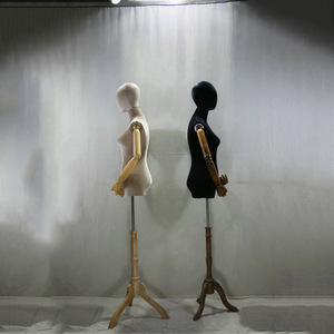 Half Body Wooden <strong>Mannequin</strong> <strong>Torso</strong> <strong>with</strong> <strong>Arms</strong> <strong>Mannequin</strong> Head and <strong>Torso</strong> Velvet <strong>Mannequin</strong> Dress Form - Product Image 2