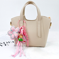 Gantungan Kunci Bunga Kain Ramah Lingkungan yang Lucu, Liontin Kelinci Vintage dari Akrilik, Rumbai Mutiara, Gantungan Tas, Kunci Kustom dari Baja Anti Karat