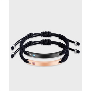 Fashion Trendy Curve bar <b>Engraved</b> Jewelry Stainless Steel Crysal Natural Stone Rope Couple Bracelet - Product Image 6