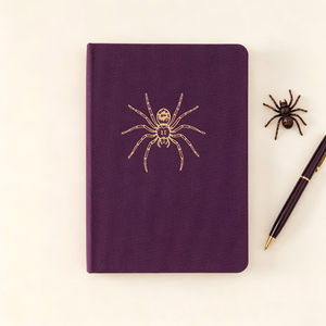 Taccuino A5 in Lino Viola con Lamina Dorata a Motivo Ragno, Logo Personalizzato e Tasca per Regali <span class=keywords><strong>da</strong></span> Viaggio - Product Image 1
