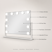 Espejo de Vanidad Grande con Iluminación, Altavoz Bluetooth, Vista Panorámica, Doble Táctil, 3 Colores Atenuables, Espejo de Regalo para Dormitorio, OEM
