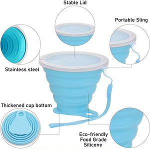 Custom Logo Portable Silicone <b>Collapsible</b> Cups Reusable Outdoor Hiking Camping Travel Folding With Lids Foldable <b>Water</b> Cup - Product Image 3