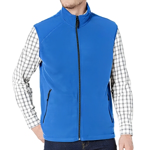 Chaleco deportivo sin mangas para hombre, azul liso, con cuello alto y cremallera, ligero - Product Image 1