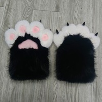 Gants de costume de chat en polyester pelucheux à griffes couineuses, thème anime japonais, accessoires de cosplay en peluche unisexe pour adultes