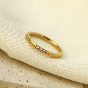 Simple Design Micro Diamond Index Ring 316 Stainless Steel Gold Plated Women's Jewelry Gift - Product Image 1