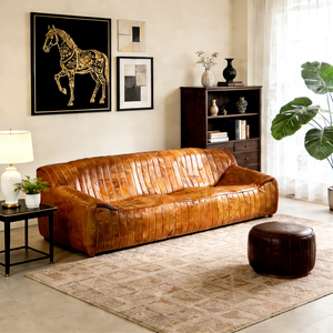 أريكة من الجلد البني بتصميم جديد 3 مقاعد أريكة فاخرة إيطالية أريكة سرير أريكة جلدية أصلية أثاث غرفة معيشة - Product Image 1