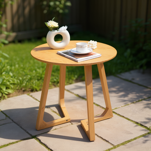 Table d'appoint ronde en bois, finition naturelle, design minimaliste, table de canapé pour l'intérieur et l'extérieur - Product Image 2