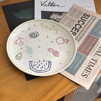 20 cm handgeschilderd fruit doodle keramiek bord, Ins stijl schattig fruitig print dinerbord voor salade dessert fruit