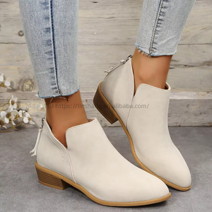 Botas de Mujer de Lujo, Estilo Británico, Color Sólido, Tacón de Diseñador, Botines Casuales para Dama - Product Image 4