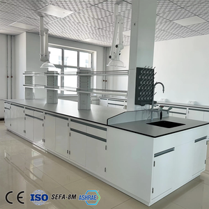 棚とハンギングキャビネットを備えた新しいデザインのラボテーブルサイドワークベンチラボ家具ラボウォールベンチ - Product Image 5