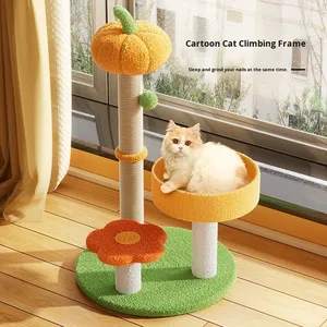 Structure d'escalade pour chat en sisal, design moderne et luxueux, style citrouille, avec plateforme de saut, griffoir et jouet interactif - Product Image 1