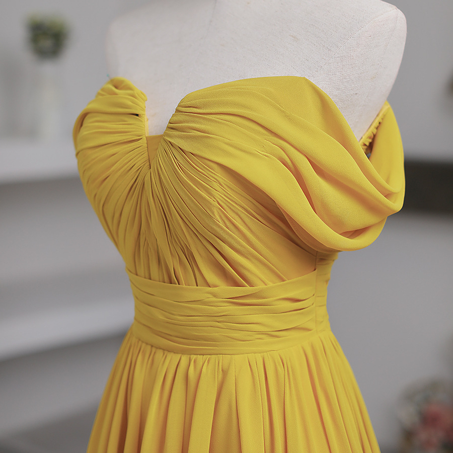 mustard yellow bridesmaid dresses Off-shoulder Ruffle Mermaid Long Dress, BD31 – AlineBridal Floor Length Wedding Colors Yellow Boho Bridesmaid