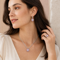 Ensemble de bijoux personnalisés Mylove en laiton plaqué argent épais avec cœur en émail rose et zircon, collier, bague et boucles d'oreilles pendantes pour femme, style Y2K cool