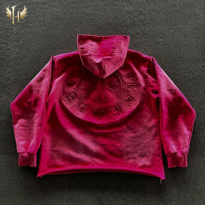 Premium timbul kesulitan besar bordir bubuk kilat kebesaran kotak kelas berat 500GSM Hoodie kustom 3d Percetakan Emboss Hoodie - Product Image 5