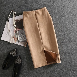 <span class=keywords><strong>Jupe</strong></span> Crayon Mi-Longue Professionnelle Une Pièce Femme Daim <span class=keywords><strong>Hiver</strong></span> Automne Fente Arrière Décontractée Couleur Unie Style Européen Américain - Product Image 3