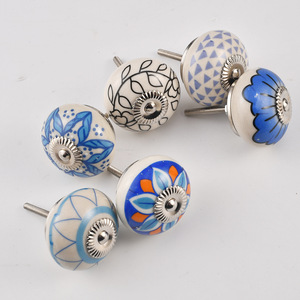 <b>Ceramic</b> Cabinet <b>Knobs</b> Round Spherical French Style Printed Durable <b>Drawer</b> Handle Single Hole - Product Image 2