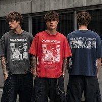 T-shirt personnalisé Y2K en coton épais, délavé à l'acide, coupe courte et ample, style streetwear, avec impression numérique graphique pour hommes
