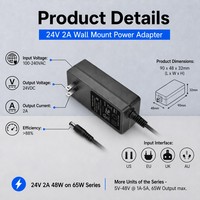 Adaptateur d'alimentation 24V 2000mA 48W à montage mural pour bande LED, imprimante 3D, système de sécurité CCTV, moniteur LCD, adaptateur d'alimentation 24V 2A
