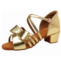 Chaussures de danse salsa en PU doré avec nœud papillon Chaussures de danse latine pour enfants et filles